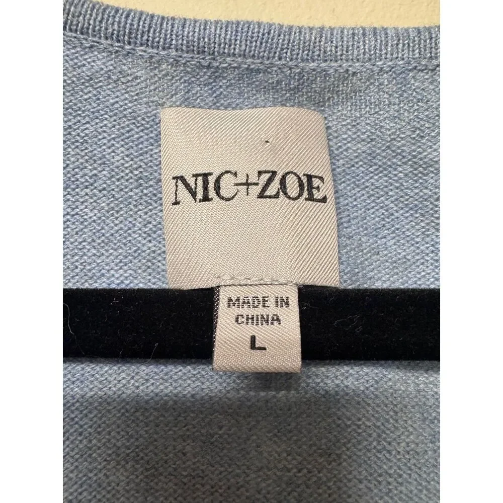 NIC + ZOE Vital V-Neck Sweater, Light Blue, Sz L